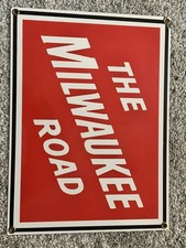 Vintage THE MILWAUKEE ROAD Porcelain SIGN Train Station Freight RAIL Road Gas