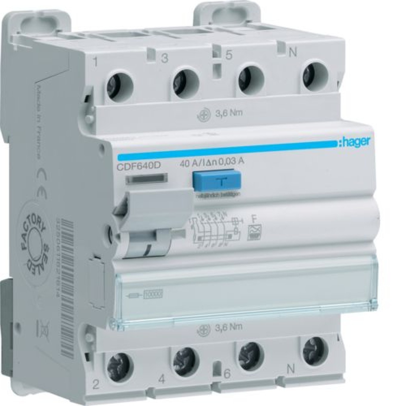 4P 40A 30mA 10kA Residual Current Switch Type F CDF640D