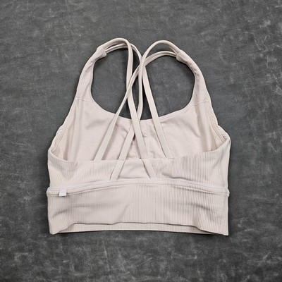 Lululemon Bra Womens 6 Beige Ribbed Energy Longline Strappy Crossback Yoga Gym