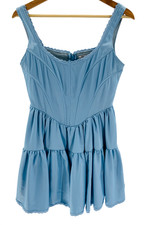Rare London Lace Trim Corset Tiered Mini Dress Blue 4