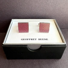 Geoffrey Beene Men's Cufflinks Silver & Red Enamel Square Geometric Classic