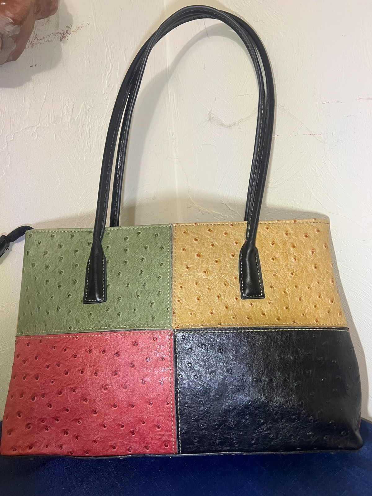 Faux Leather Patchwork Multicolored Zippered Hand… - image 1
