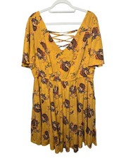 Torrid Size 2 Mustard Paisley Dress Lace Up Back Fit Flare Plus Size 2X