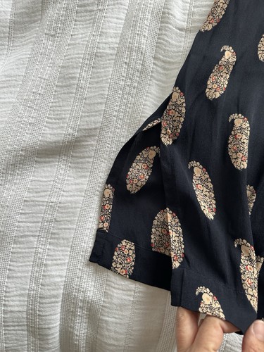 Toast Marine Krepp Marineblau Beige Paisley Midikleid Größe 14 Taschen Knopf Brust - Bild 5 von 17