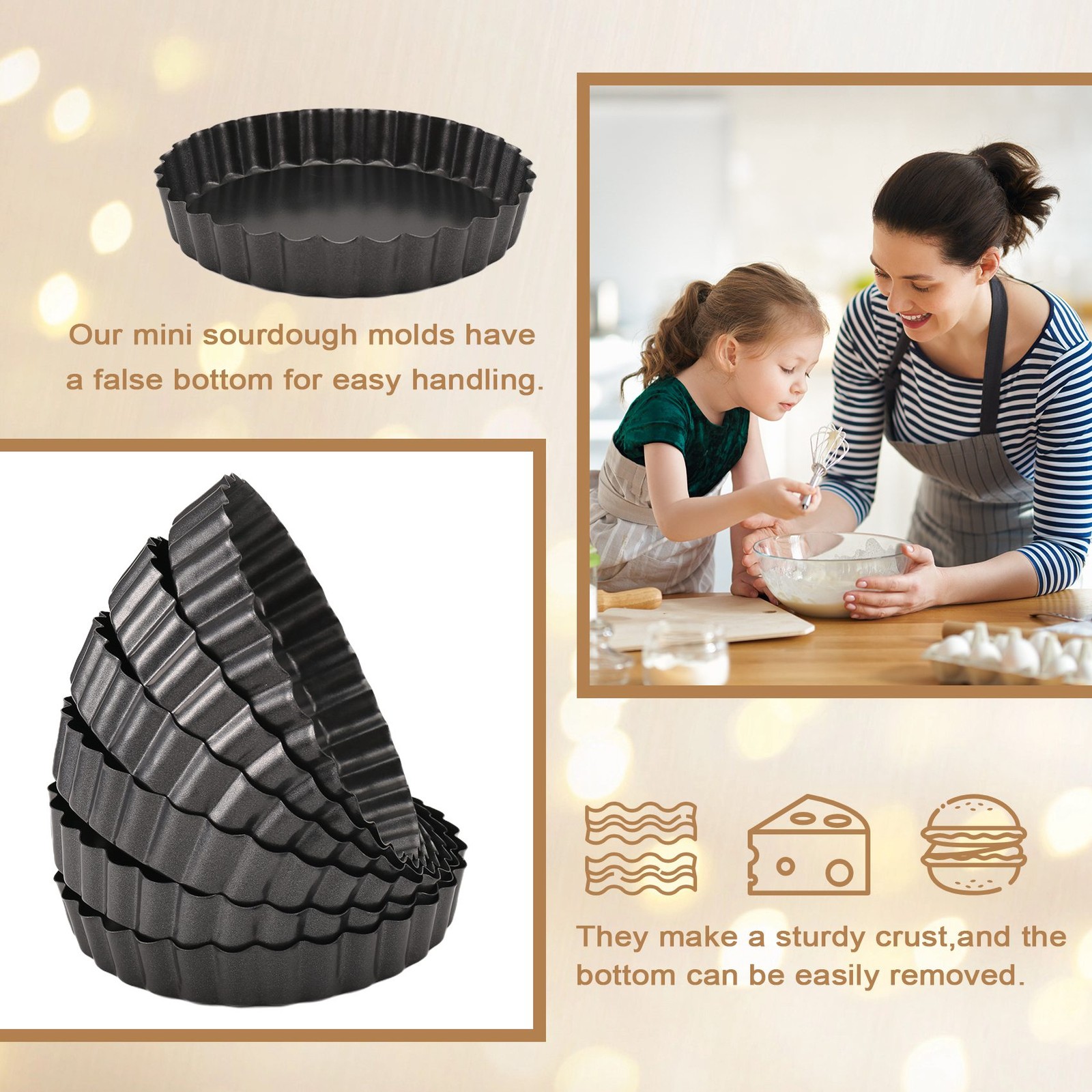 6 Pack 5 Inch  Tart Pans with Removable Bottom Round Nonstick Quiche Pan,6372