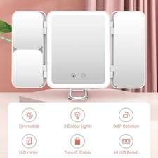 Makeup Mirror with Lights, 1X 3X 7X Magnifying Mirror, Touch Control,Trifold Mak