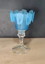 Vintage Viking Glass Blunique Finnish Crown satin crystal peg candle holder