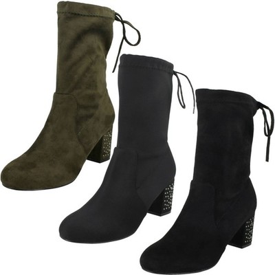 Damen Spot On halbhoher klobiger Absatz halbhohe Stiefel
