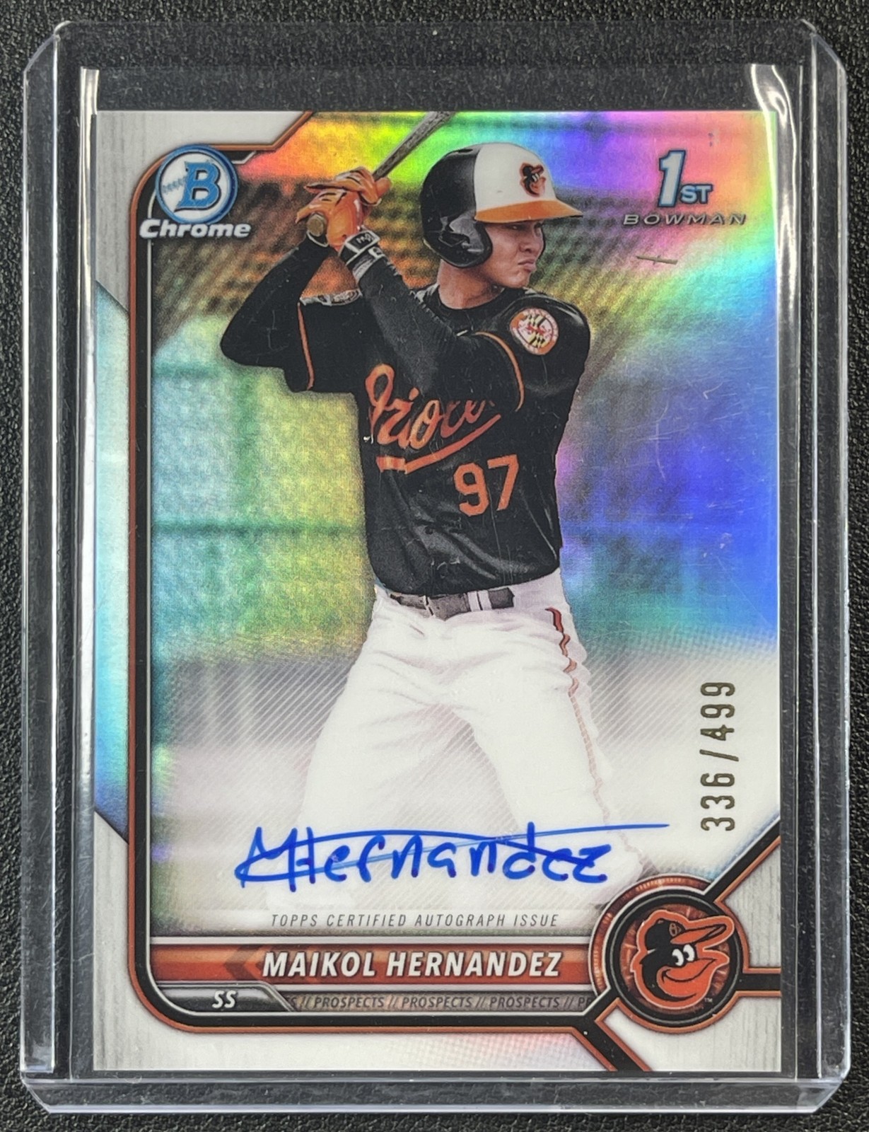 MAIKOL HERNANDEZ 2022 BOWMAN CHROME #CPA-MH 1ST PROSPECT REFRACTOR AUTO 336/499