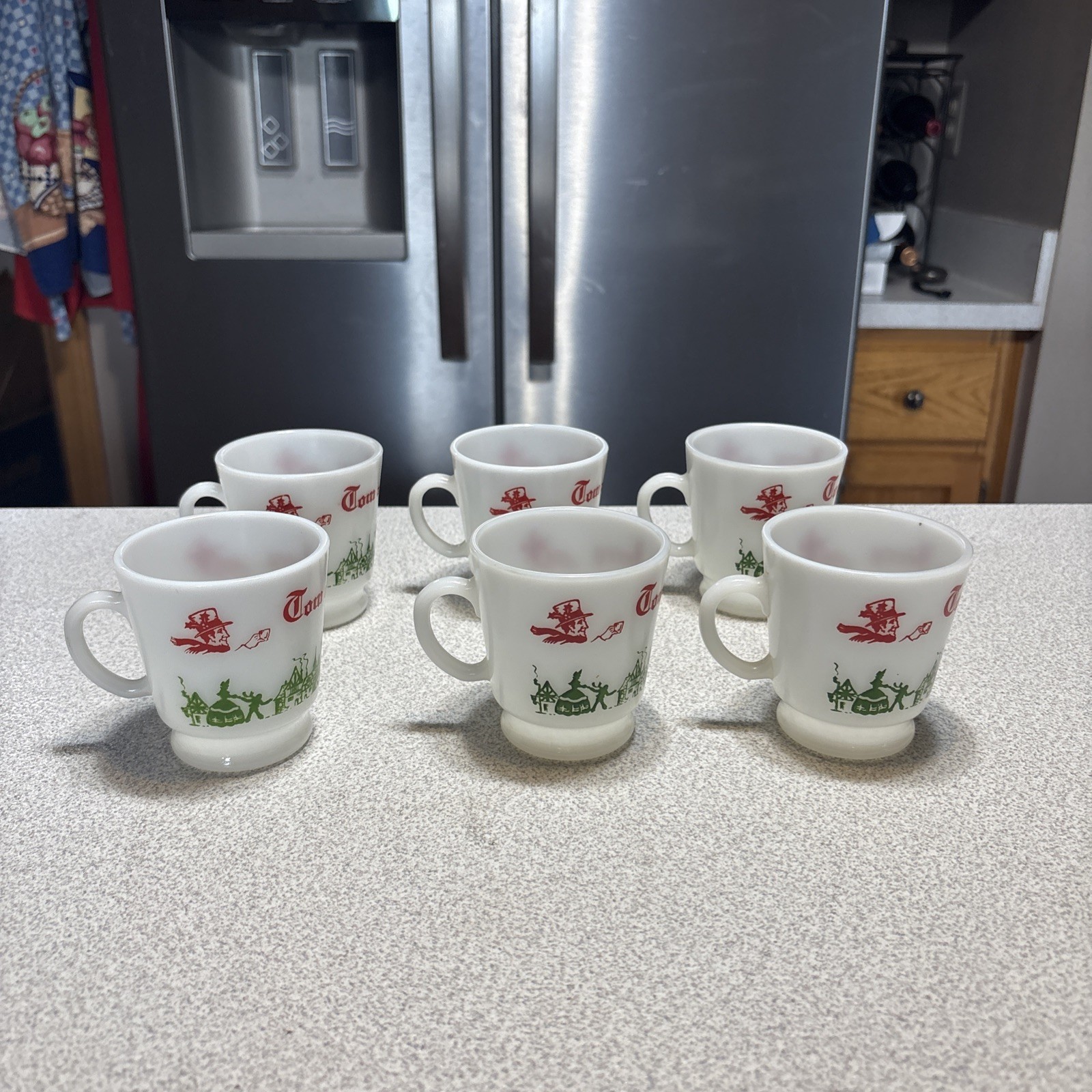 Vintage Tom And Jerry Egg Nog Milk Glass Mug set | Set of  6