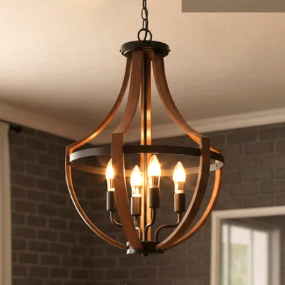 Farmhouse Wooden Chandelier Lighting Fixture Pendant Light Hanging Lamp 6 Light