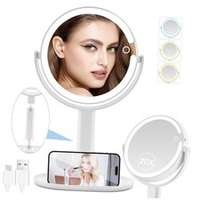 Lighted Makeup Mirror, 20X Magnifying Mirror with Light and Adjustable White