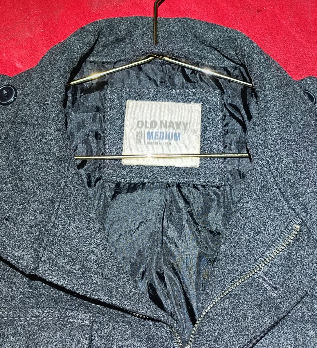 Old Navy Men's Medium Wool Blend Military Field Jacket Charcoal