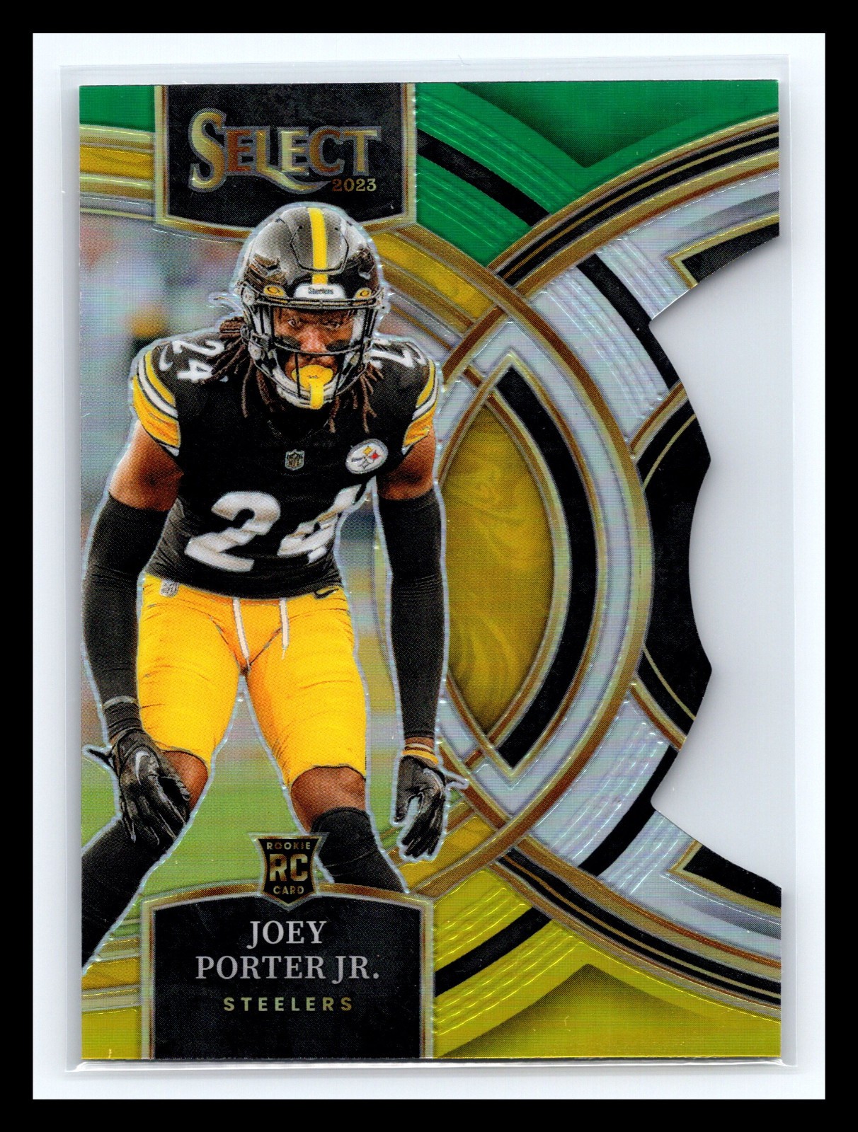 2023 Select Premier Level Joey Porter Jr #179 Yellow Holo Green Prizm Die-Cut RC