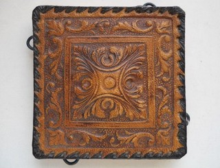 Vintage Embossed Tooled Leather 4 Drawer Match Holder