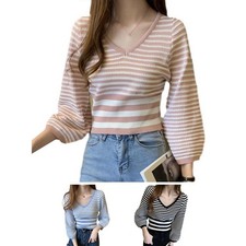 Herbstmode gestreifter Pullover lockere Passform Strick modische Strickwaren Har