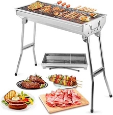Portable Charcoal BBQ Grill Stainless Steel Outdoor Cook Folding Barbeque Grill
