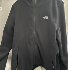 The North Face Women's Black Mid-Length Fleece Jacket L Full Zip Logo Pockets