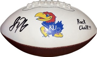 Kansas Jayhawks Jalon Daniels Signed Logo Football JSA Certified