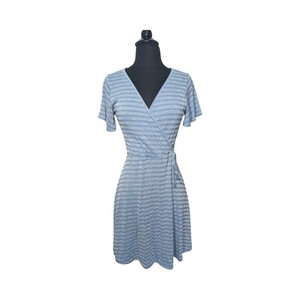 caution to the wind blue dress Caution to the Wind Womans blue/white striped tie front dress Size Medium