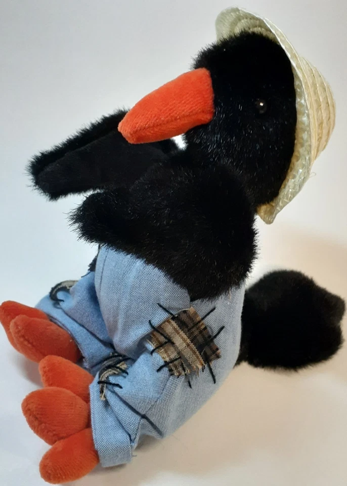 TY Vintage 1993 Beanie Babies CAWLEY The Crow 9" Plush Jointed Overalls Hat - Image 4 of 4