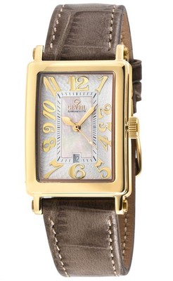 Gevril Women's 7444Y-3 Avenue of America Mini Swiss Quartz MOP Tan Leather Watch