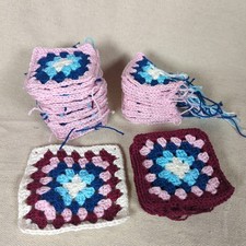 Lot 38 Granny Squares Crochet Cotton Incomplete Project Pink Blue Burgundy