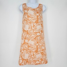 Tahari 100% Linen Orange Palm Leaf Dress Womens Medium Tropical Coastal Resort