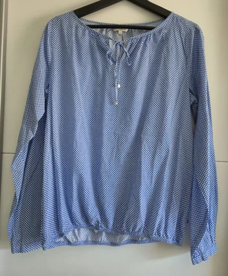 Milano Damen Bluse Tunika geometrisch Blau/Weiß Langarm Rundhals Gr. 36 - Bild 1 von 4