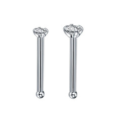 20G 2MM Round Crystal PRONG SET CZ CLEAR GEM Solid Titanium NOSE BONE STUD RING