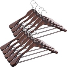 Solid Wood Suit Hangers, 10 Pack, Coat Hangers with Non Slip Trouser Bar, 360...