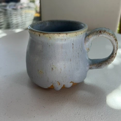 Studio Art Pottery Signed Mug Handmade Matte Stoneware Blue Dipped Speckle