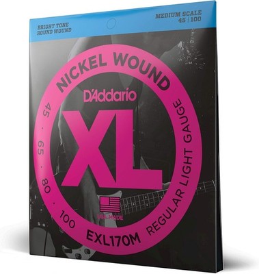 D'Addario Electric Bass Guitar Strings, XL Nickel, EXL170M, Regular Light Gauge