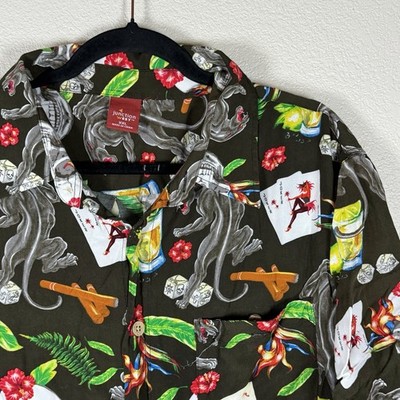 Junction West 100% Rayon XXL Button Down Panther Skull Dice Gambling Cuba Resort