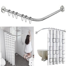 Shower Curtain Rod Pole L Shape Adjustable Corner Shower Rail Hanger for Bathtub