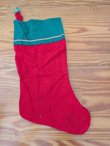 Red and Green Felt Stocking from Unknown - Linens (Felt, Ribbon Stocking, Tradit