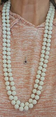 Vintage White Hong Kong Molded Floral Beads- Double Strand