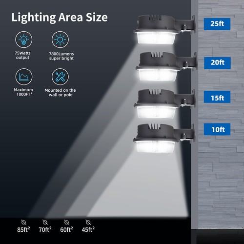 LED Barn Yard Street Security Lighting Dusk to Dawn lights 75 Watts 5000K White - Picture 2 of 12