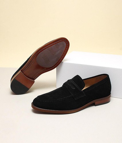 New British Men Loafers Genuine Leather Shoes Suede Comfortable Round Toe Shoes - Picture 14 of 19