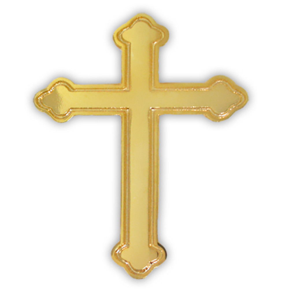 PinMart's Gold Plated Ornate Cross Religious Lapel Pin