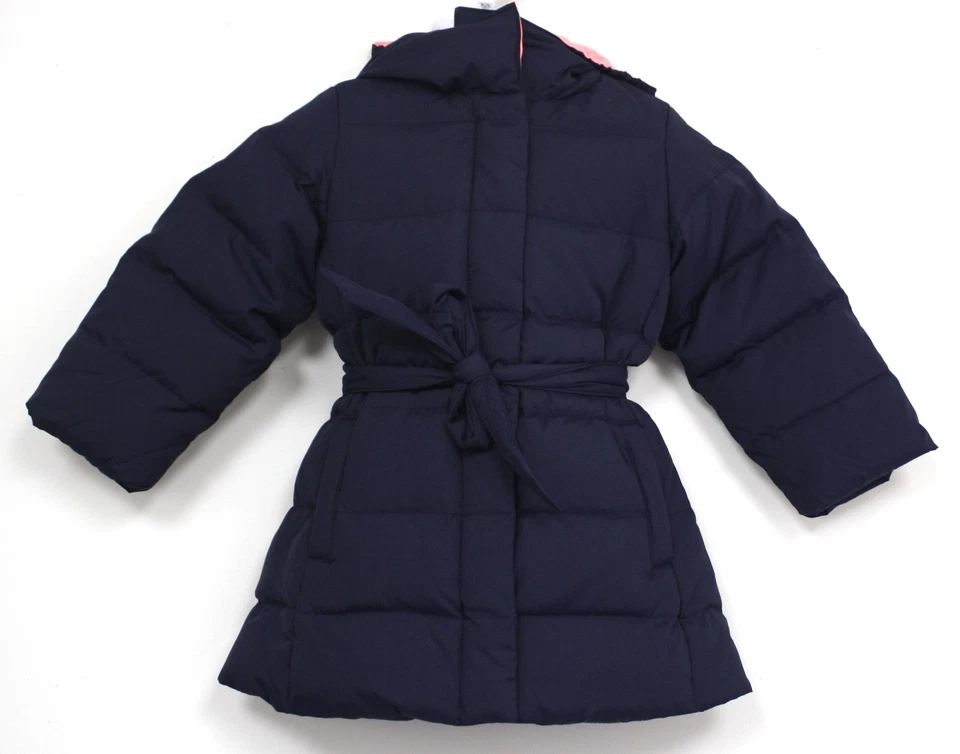 J Crew girls down belted puffer jacket coat hood navy Down Feather Fill - Image 2 of 4