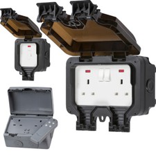 Weatherproof Outdoor Single Twin Double Fused Spur Outside Garden Socket IP66 UK