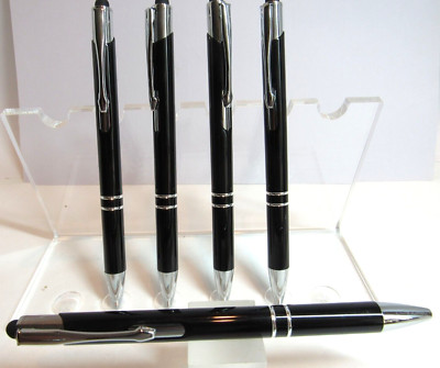 LOT OF 5 TERZETTI ARROW II METAL BLACK BALLPOINT PEN- CLICK CONDUCTIVE TOP