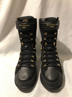 Puma Womens X Balmain Deva Black Round Toe Lace Up Ankle Boots, Size 6, NIB