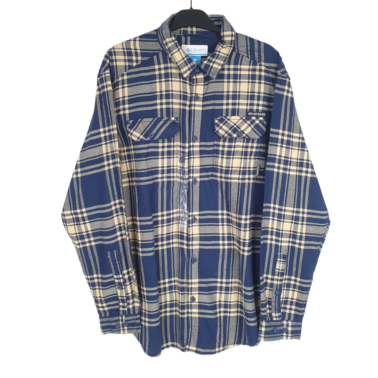 COLUMBIA Blue Check Flannel Shirt Shacket Long Sleeve Casual Mens M