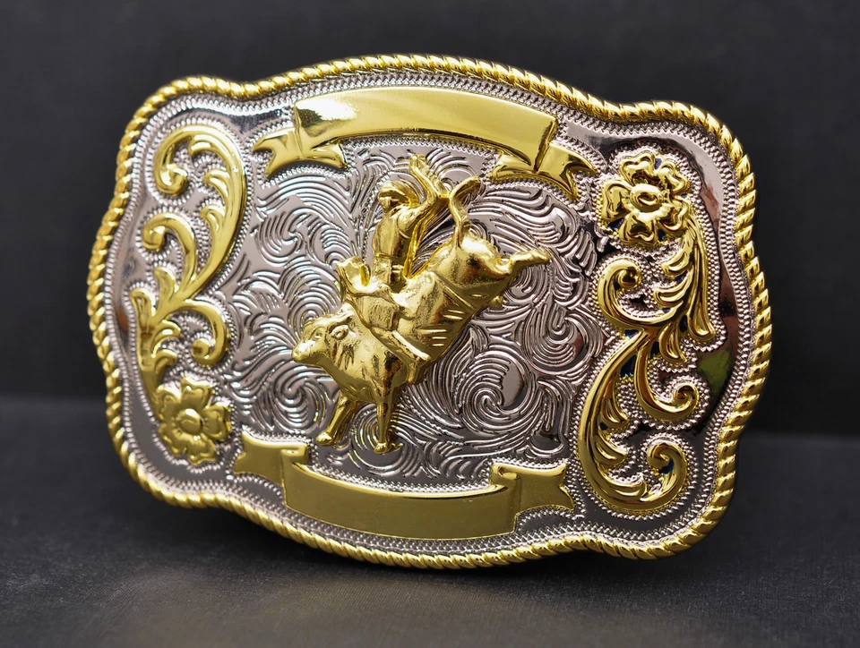 ROCK BULL RIDE RODEO LONG HUGE RODEO BIG COWBOY TEXAS WESTERN SHINE BELT BUCKLE - Image 4 of 4