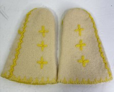Artisan Made White Felted Wool Mittens Yellow Embroidery Child Size