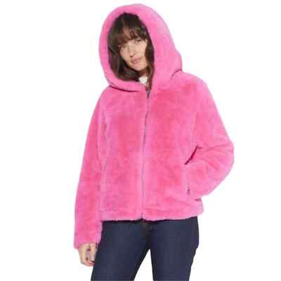 Apparis Hot Pink Faux Fur Large Hooded Zip Up Jacket Hoodie Size
