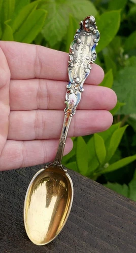 Antique Dated 1894 Gorham Sterling Silver & Enameled Teaspoon Engraved "Maggie"