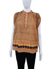 Doen Women's Darjeeling Clay Block Printed Sleeveless Cotton Blouse Tunic Top S